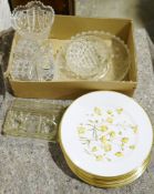 Dartington lead crystal footed dish, a Royal Doulton crystal glass flower vase, a Royal Grafton bone