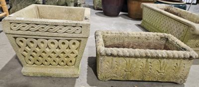 Stone Cotswold Studios Ltd planter with Celtic knotwork decoration, 40cm x 40cm x 33cm and a