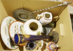 Tall cobalt blue and gilt Bohemian-style vase, a satsuma-style baluster vase bearing coastal scenes,