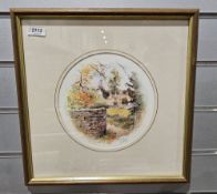 Early 20th century watercolour of the entrance to a stately home and another watercolour of a street