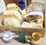 Ceramic jardiniere decorated with an agricultural scene, a Spode Italian blue and white jug and a