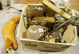 Collection of lighting and lighting related items to include brass, wooden and Art Deco-style