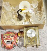 Modern brass coffee jug with floral decoration, a wooden carved elephant, a pair of Royal Doulton