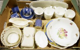 Caithness perfume bottle, an Alfretto porcelain figure of a seated lady with birds, a Royal