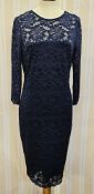 Midnight blue lace cocktail dress, a black Paul Costelloe black label jersey wool wrap dress, V-neck