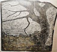 Maxine Relton (20th century) Multi block colour woodcut on handmade Japanese paper 