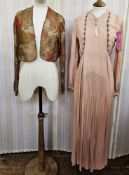 1920's/30's evening bolero top, gold and rust-coloured pattern, full length fitted sleeves, fall