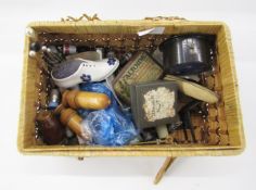 Two treen, turned boxwood acorn-pattern bobbin holders, German miniature wooden needle holder in the
