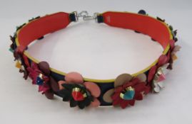 Fendi leather handbag strap, royal blue with brightly coloured jewelled flowers, Salvatore Ferragamo