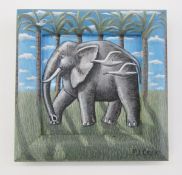 PJ Crook  Tinted gesso on wood “Elephant”, signed on the frame and verso and dated 2011