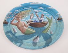 PJ Crook Liquitex acrylic on wood “The Mermaid”, signed on the frame and verso and dated 2010, oval,