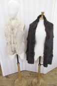 Brown fox fur hat, a cream gold fox fur hat, a pale coney gilet labelled 'NC Natures Collection XXS'