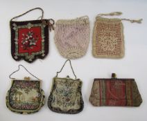 A Victorian beaded purse, depicting flowers, possibility an offertory bag, a Victorian macrame