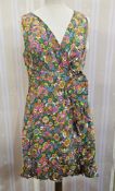 1960's turquoise linen shift dress, sleeveless, (stained) with broderie anglaise detail to the