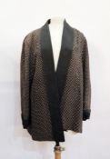 Black with white tiny detail embroidered faille evening coat, fall front, plain black collar and