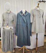 1940's shawl collared teal wool coat with matching fabric-coloured buttons, collar detail has been