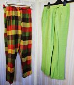 Various 1950's and 60's trousers to include green linen cigarette pants, tweed wool trousers in