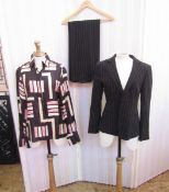 Emporio Armani pin striped trouser suit, probably size 8, with spare buttons, a Max Mara silk