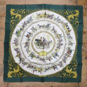 Hermes printed silk scarf 'La Promenade de Longchamps', circa 1970