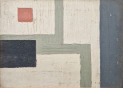 Mid 20th century  Oil on board Geometric abstract scene, unsigned, mounted in wooden frame, 25cm x
