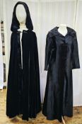 Black faux-moleskin maxi coat with hook and loop fastening, size 12, and a vintage-style black