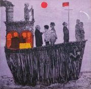 Franz Wendman (?) Etching and aquatint “Night Boat”, 44/75, 32cm square