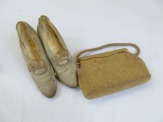 A mid twentieth century gold bead evening bag, (labelled 'Made in France), Amendment label reads '