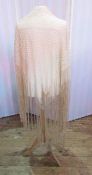 Early 20th century English cream wool cobweb shawl