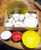 Five mid-century style metal and coloured enamel bowls (1 large, 4 small), a Royal Kendal part tea-