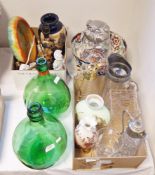 LOT WITHDRAWN Two green glass carafes, one labelled Vino da Tavolo Castell S.Lorenzo, various