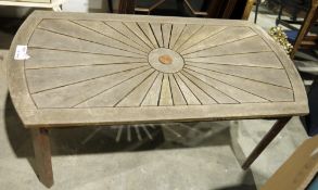 Teak garden table (approx. dimensions: H 53cm x W 120cm x D 60cm)