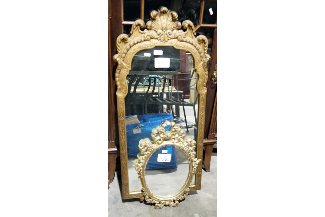 Small ornate gilt framed wall mirror and another larger gilt framed wall mirror Condition Report