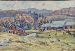 Group of pictures including: a landscape oil on board, a watercolour landscape by David Holt,