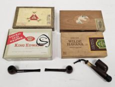 Early 20th century German or Tyrolean turned wooden pipe and two others, and four vintage cigar