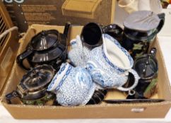 Three graduated Adams jugs, copy of a Chinese pattern, a Bargeware part tea service including