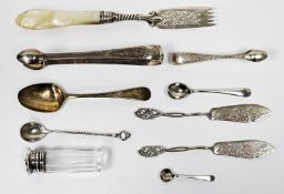 Pair of George III silver sugar tongs, London 1818, with engraved bright cut decoration, a pair of