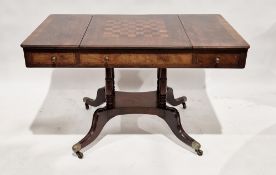 George IV mahogany games table, the centre panel to the top inlaid with chess sliding to reveal