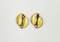 David Andersen pair of mid 20th century Norwegian silver-gilt yellow enamel leaf-pattern clip-on