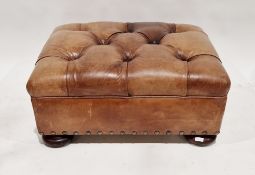 Ralph Lauren leather writer's ottoman with button top, on bun feet, 82cm wide