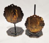 Pair of Jennens and Bettridge polescreens (cut down), black lacquer with japanned finish featuring