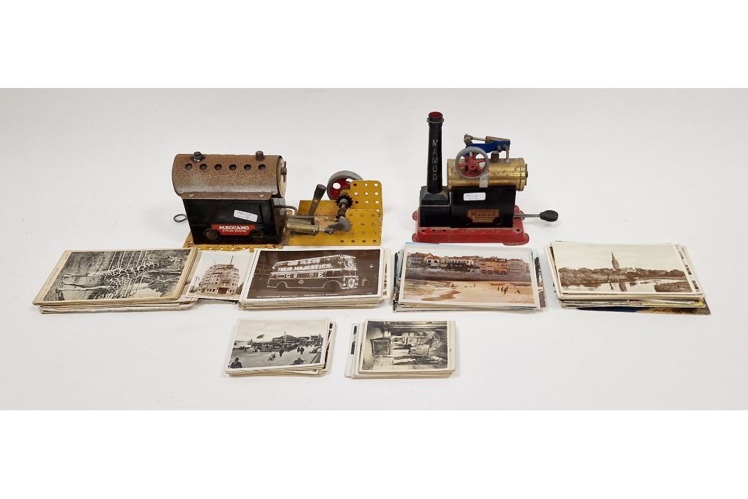 Mamod stationary steam engine with burner, a Meccano steam engine and a collection of postcards - Image 1 of 2