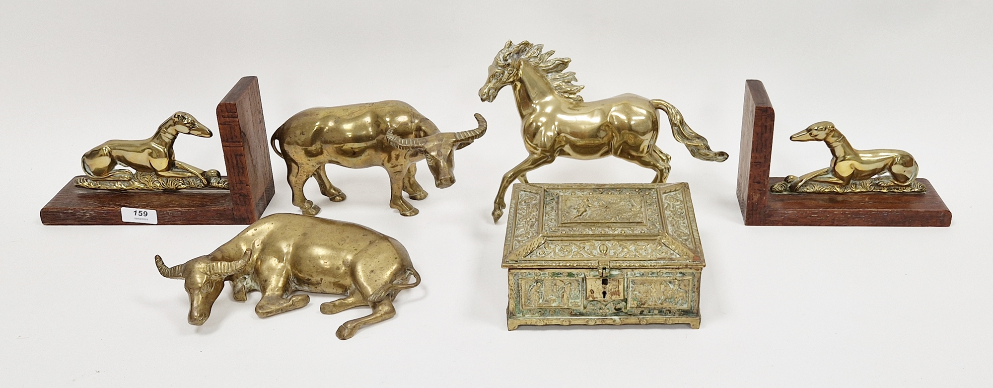 Various brass items to include a pair of bookends fitted with brass models of  greyhounds, two brass - Image 3 of 4