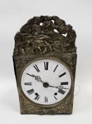 19th century French comtoise clock, the white enamel convex dial with roman numerals surrounded by