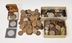 Assorted coins including silver, world coins of various denominations, etc