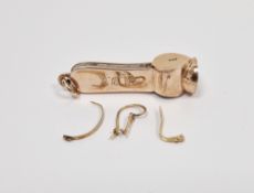 9ct rose gold cigar cutter engraved with initials and pair earring fittings