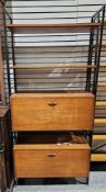 Vintage Ladderax shelving unit comprising two black painted metal frames, two shelves and two