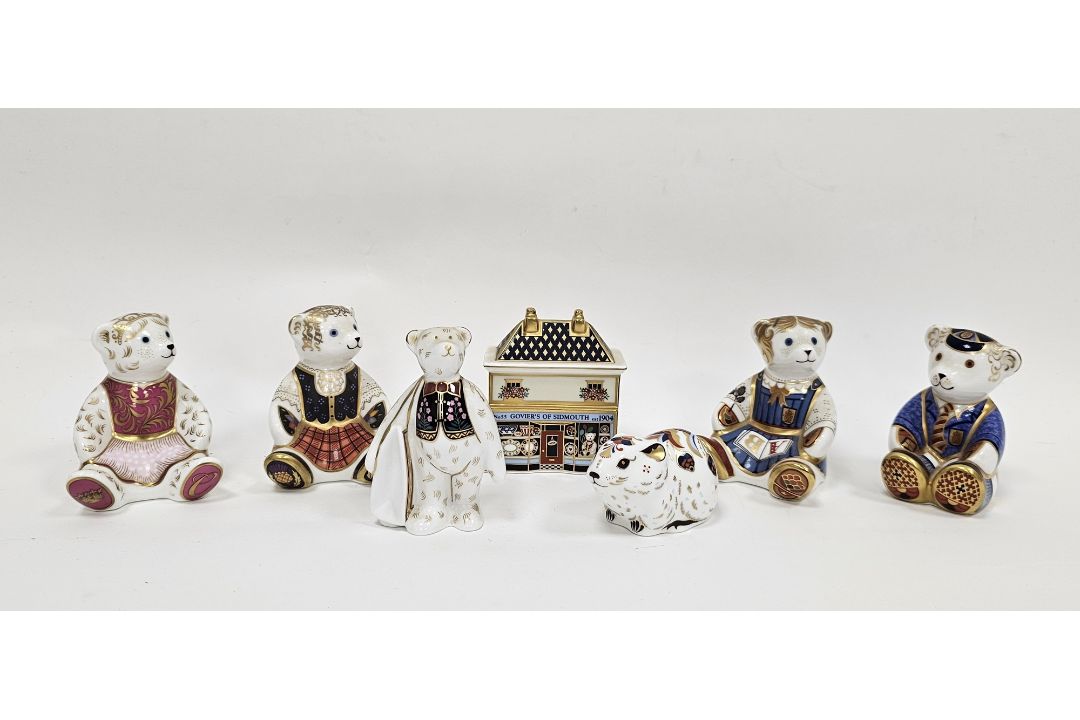 Five Royal Crown Derby bone china Imari teddy bear paperweights, a bank vole and a model of Govier's - Image 1 of 6