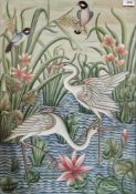 DW made Muktika (Pengosekan school, Bali) Inks/acrylic on canvas Herons amongst reeds, signed