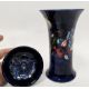 Moorcroft blue-ground Iris pattern flared cylindrical vase and a small blue trinket dish, printed - Image 2 of 4