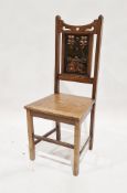 Late 19th/early 20th century oak Art Nouveau chair with hammered Art Nouveau brass panel to the